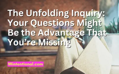 Folded paper shapes on a dark background, titled The Unfolding Inquiry