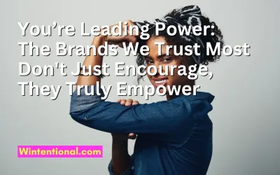 A woman in a denim shirt flexing her arm, titled You're Leading Power